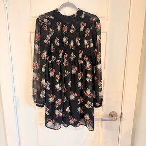As U Wish Floral Long Sleeve Mini Dress -Black size Women Medium